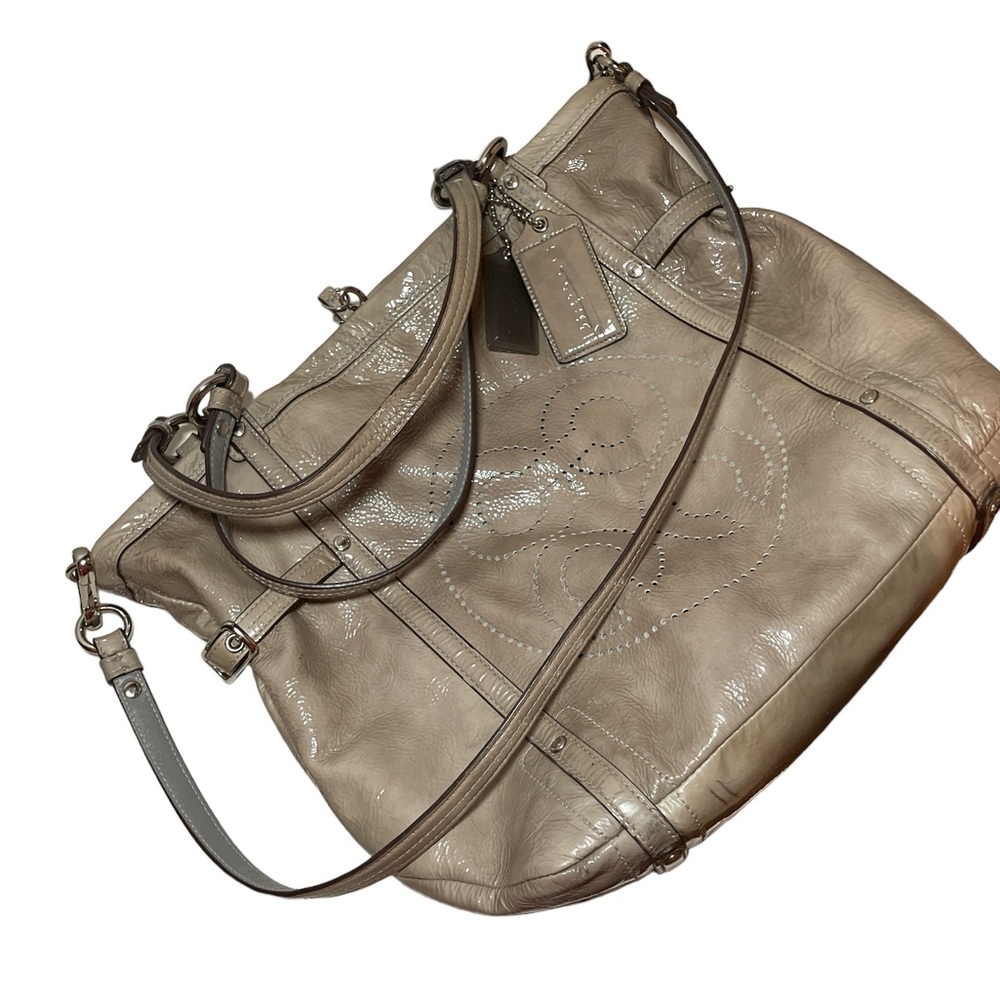 COACH Audrey Andie Gray Patent Leather Crossbody Tote Bag - Picture 12 of 16